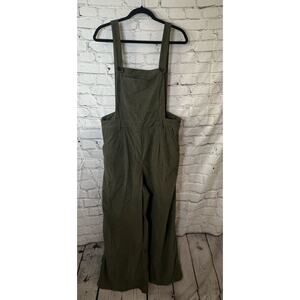 Cider Green Corduroy Wide Leg Ankle Length Overalls With Pockets Size Large